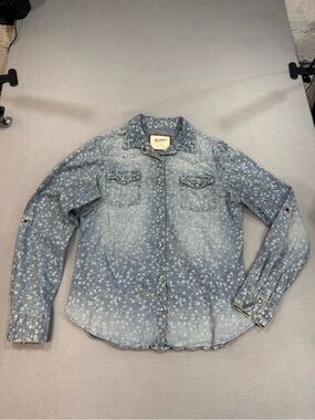 Arizona Jean Company Light Blue Floral Denim Pearl Snap Shirt L